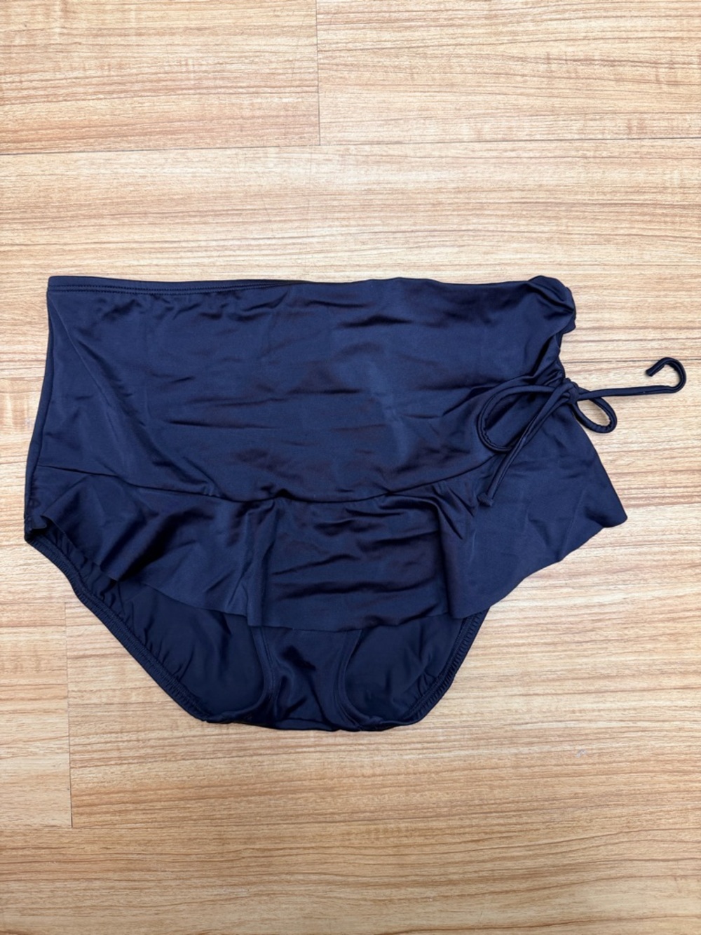 Longitude Black Skirted High Waisted Bikini Bottom Medium Ruffle Swimwear